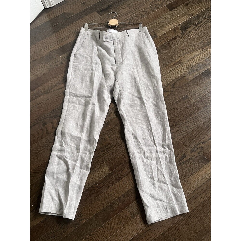 Joseph Abboud Pants Men 38x32 100% Linen Trouser Chino Beach Pleated Grey Dress